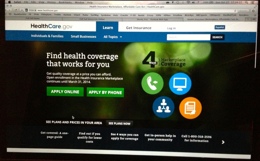 This is the main page of Healthcare.gov in which software was pirated to handle Obamacare in Oct. 2013. (Screen shot by: Eric Dively/Full Sail University)