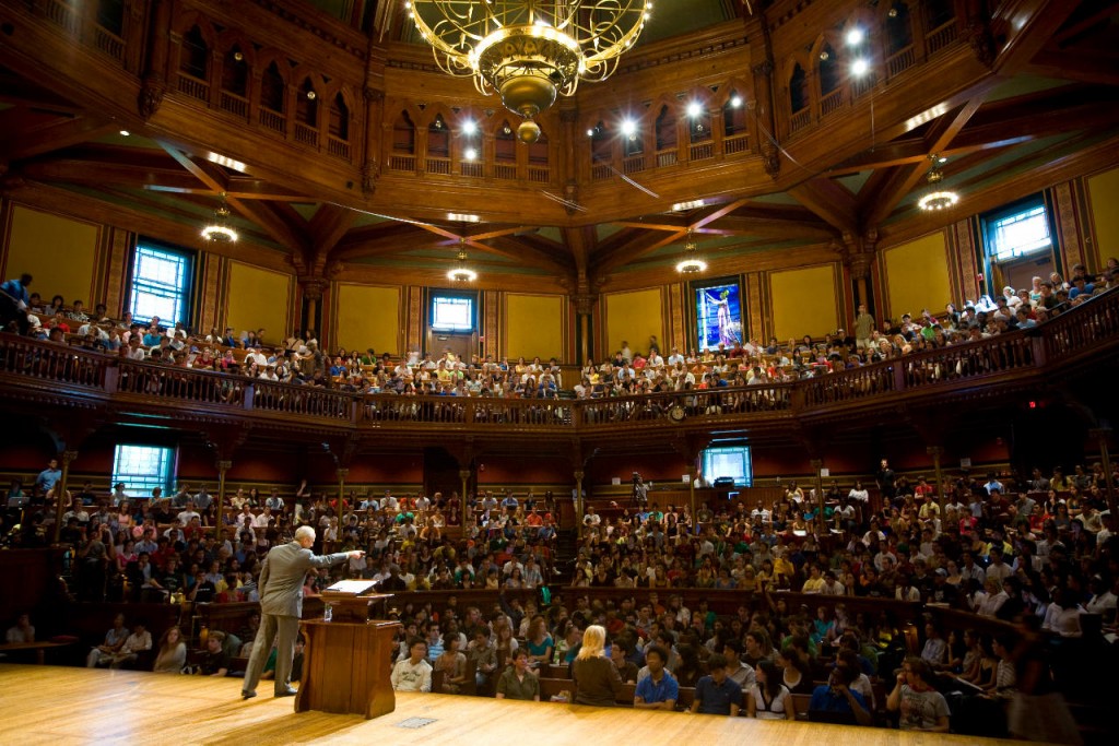 Justice, taught by Professor Michael Sandel inside Sanders Theatre at Harvard University. Staff Photo Justin Ide/Harvard News Office